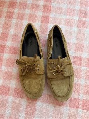 Vince Suede Lace-Up Loafers in Olive Green Size 8